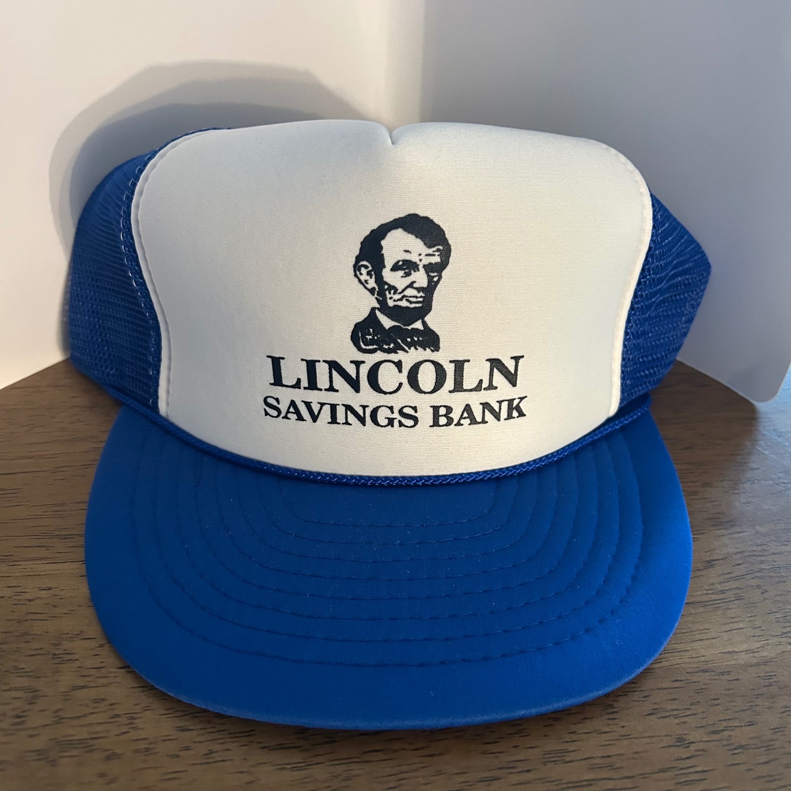 Nissin Trucker Hat Mens Osfa Blue Lincoln Savings Bank Vintage Mesh Snapback
